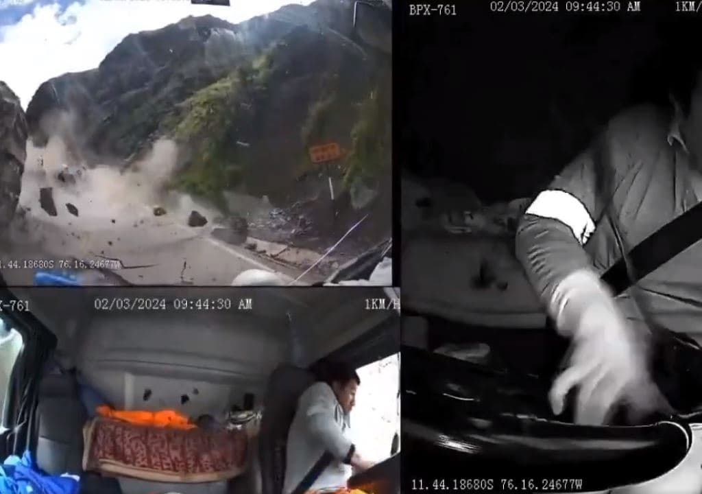 Carretera Central: Chofer salvó de milagro tras caída de roca gigante