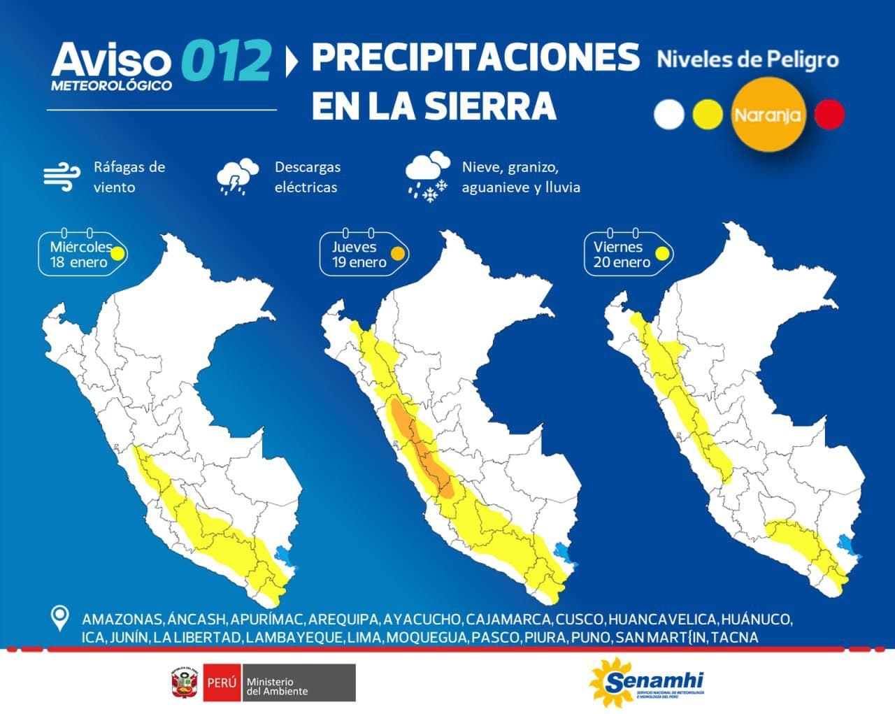 Se prevé nieve, granizo y lluvias en la sierra desde mañana