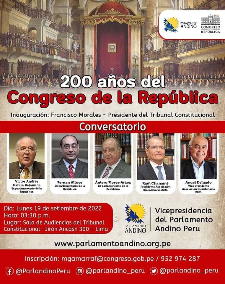 Parlamento Andino realizará conversatorio con motivo del bicentenario del Congreso de la República