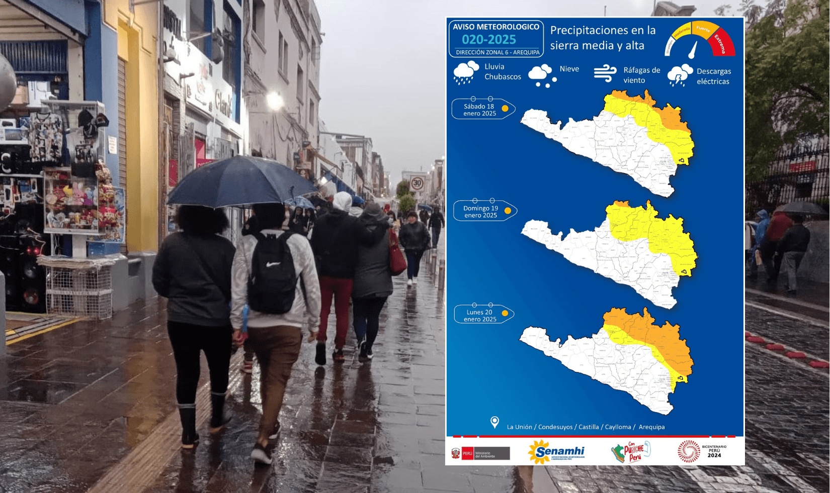 Senamhi pronostica lluvias del sábado 18 al lunes 20 de enero