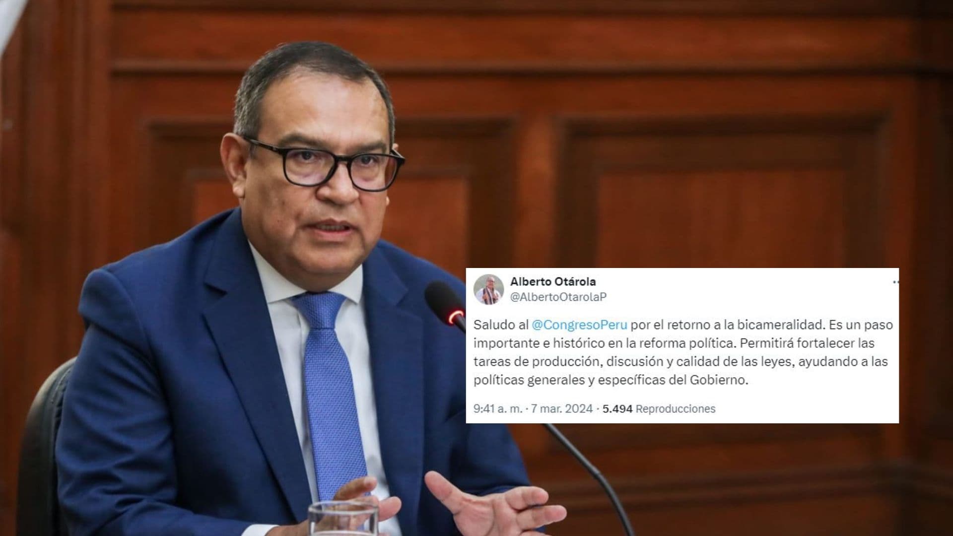 Otárola saludó al Congreso aprobación de la bicameralidad