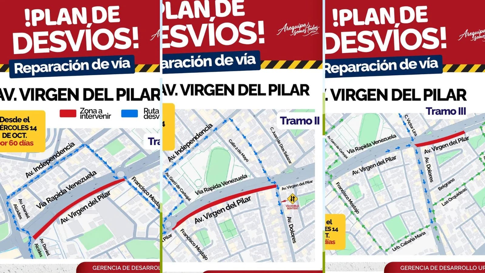 Anuncian plan de desvíos en la avenida Virgen del Pilar por obras