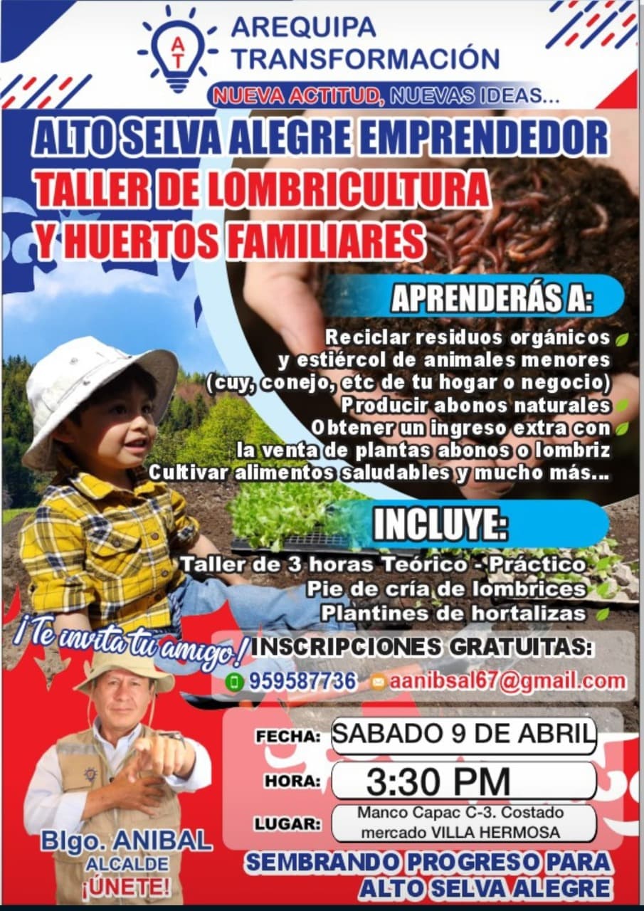 Hoy harán taller de lombricultura y huertos familiares sin costo