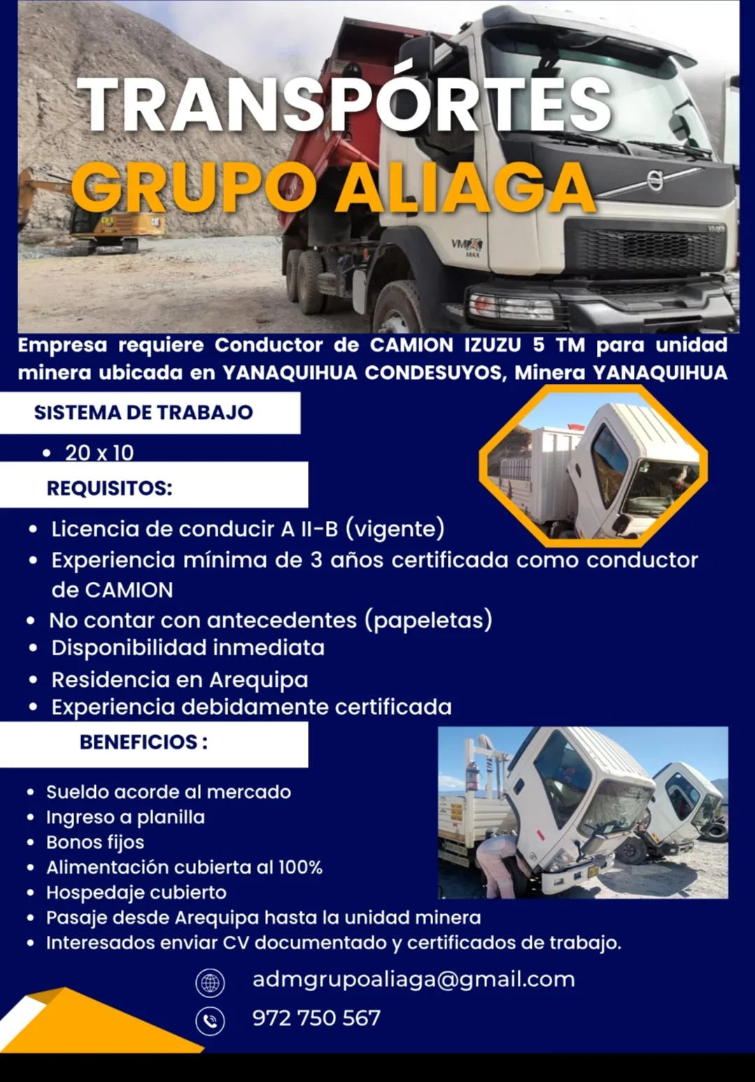 Se Solicita Conductor Camioneta - Camion, licencia AIIB,
