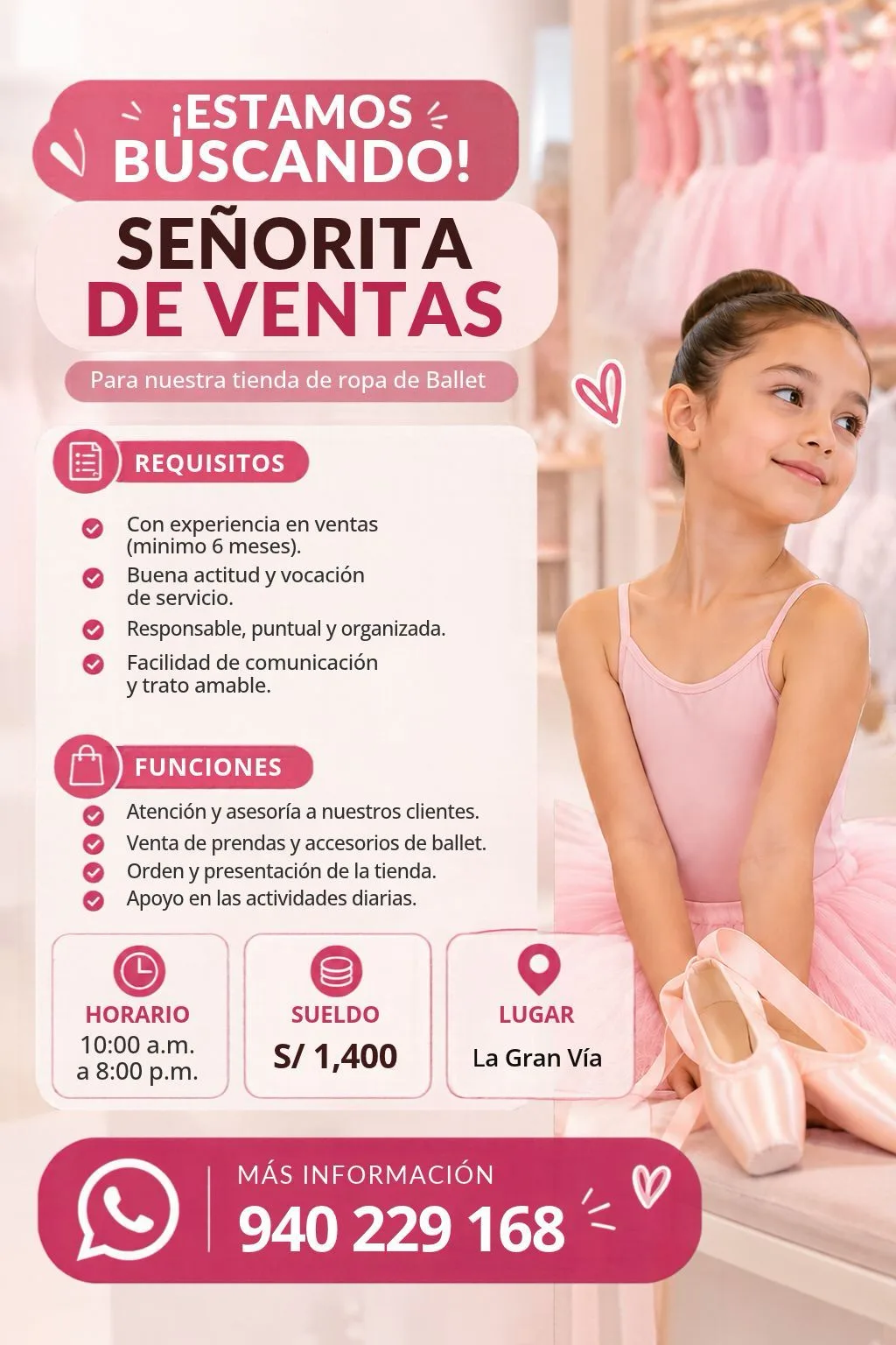 Se necesita señorita para venta de ropa de